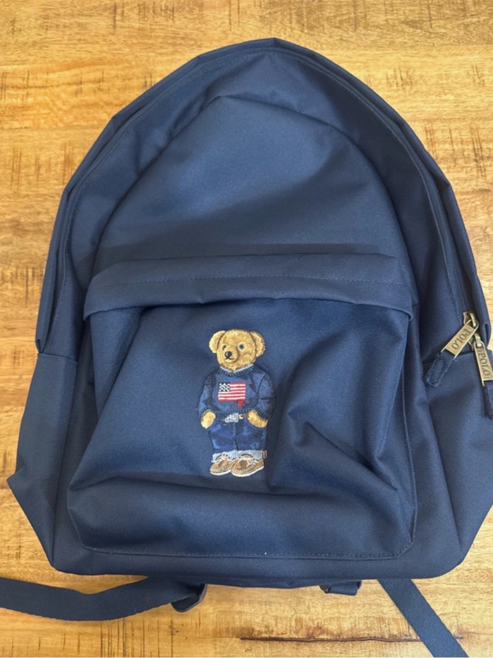 Navy Bear Embroidered Backpack
